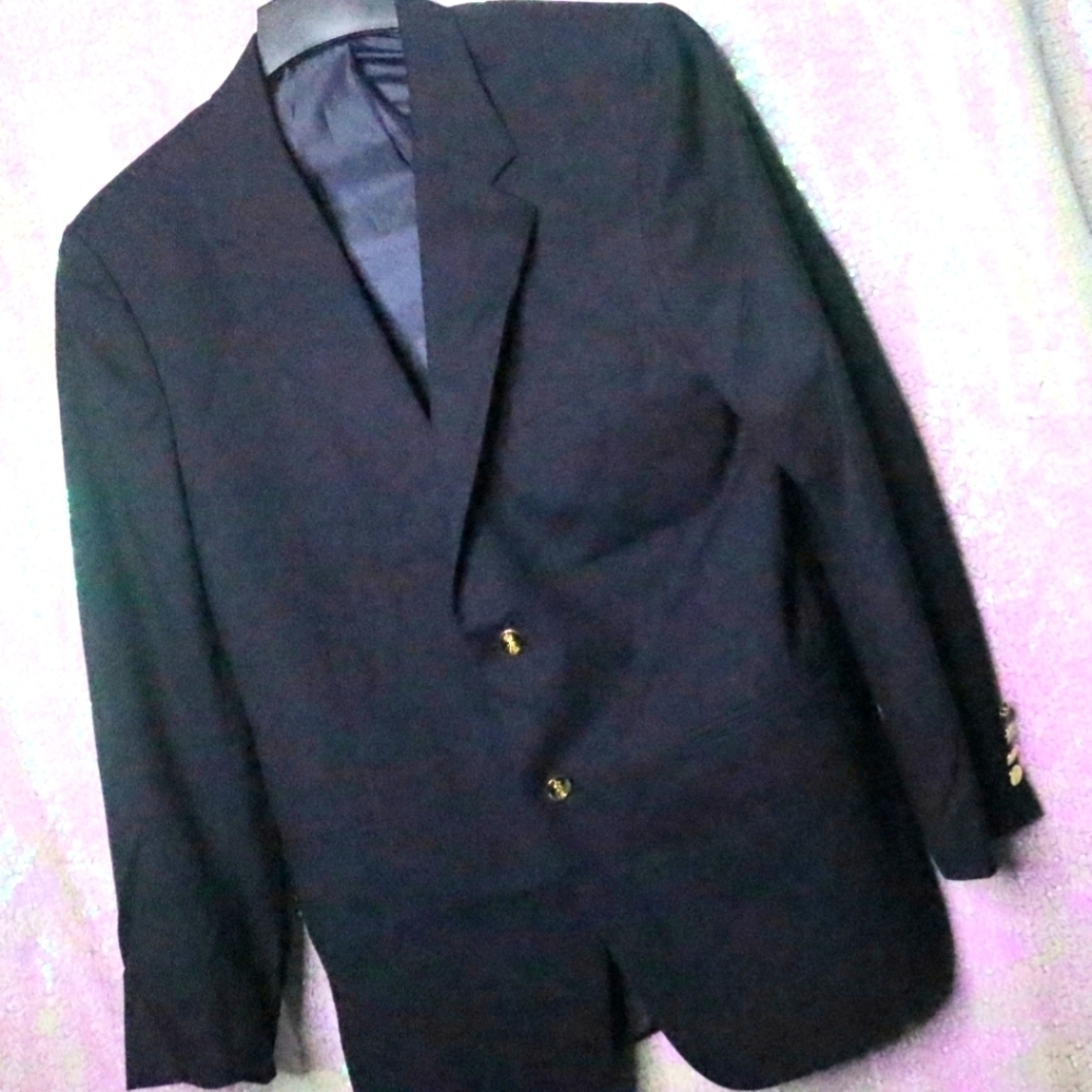 NAVY SUIT JACKET 40R Savile Row 100% Wool Office Work Formal Blazer 2 Button